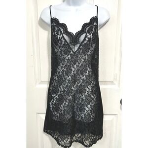 Vintage 90s Delicates Black Lace Lingerie Slip Dress Large Romantic Boudoir